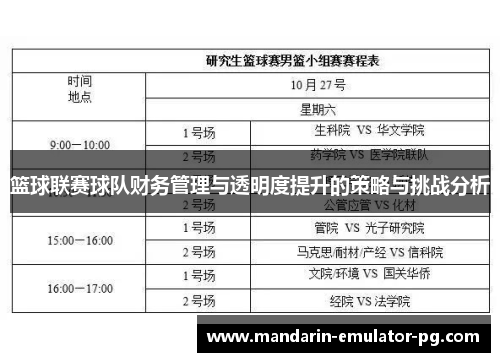 篮球联赛球队财务管理与透明度提升的策略与挑战分析 篮球联赛球队财务管理与透明度提升的策略与挑战分析